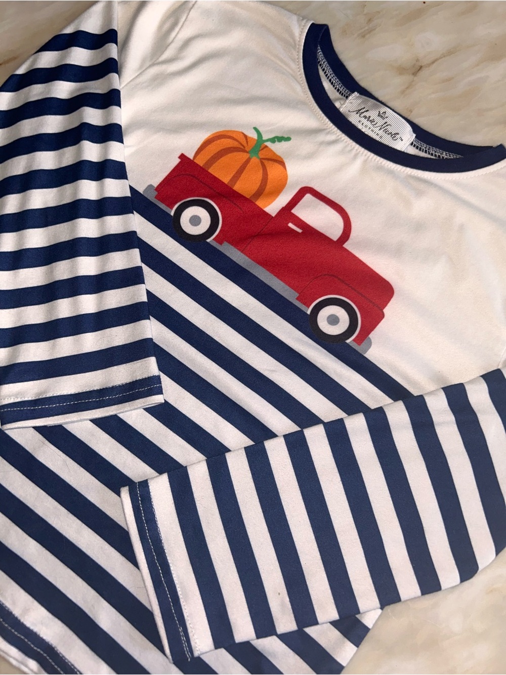 Marie Nicole Kids Fall Autumn Pumpkin Truck Soft Cotton Shirt Sz M 3T-4T Preppy